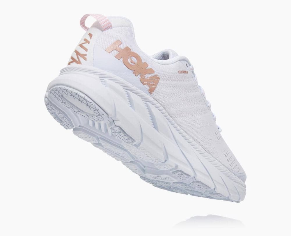 White / Rose Gold Hoka Clifton 6 Wide | 142963KGP